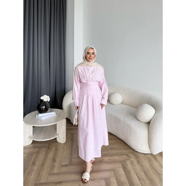 Hen - İlay Keten Elbise - Pembe