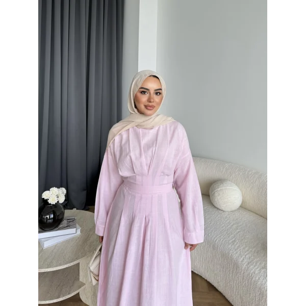 Hen - İlay Keten Elbise - Pembe