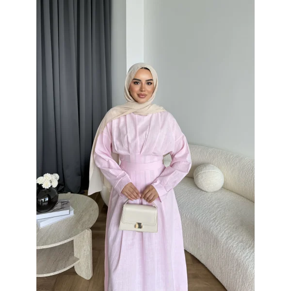 Hen - İlay Keten Elbise - Pembe