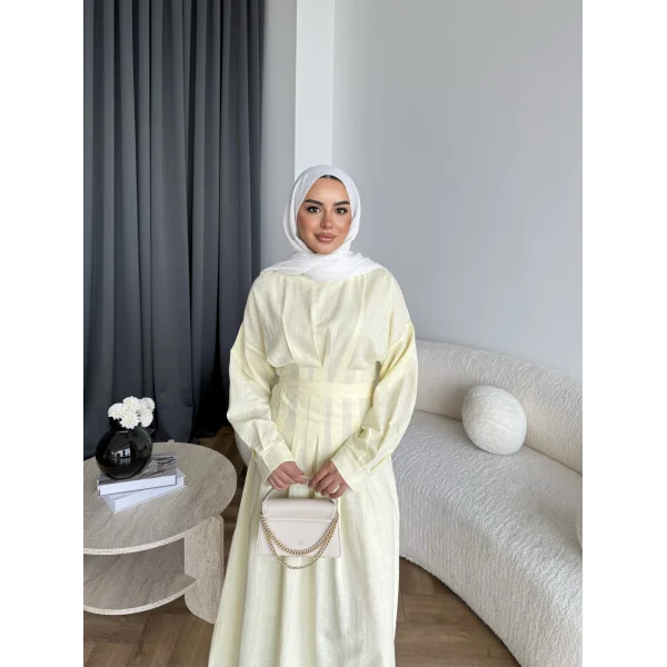 Hen - İlay Keten Elbise - Sarı