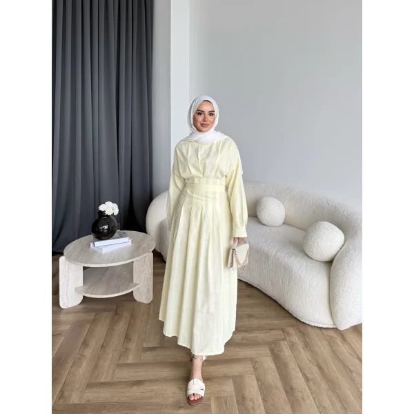 Hen - İlay Keten Elbise - Sarı