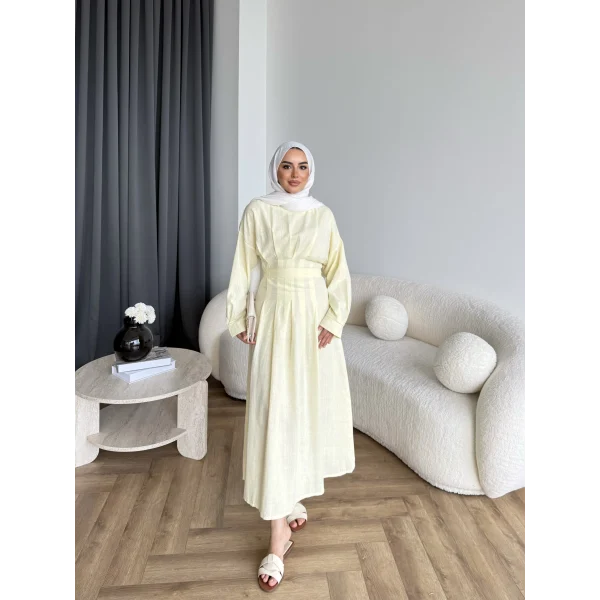 Hen - İlay Keten Elbise - Sarı