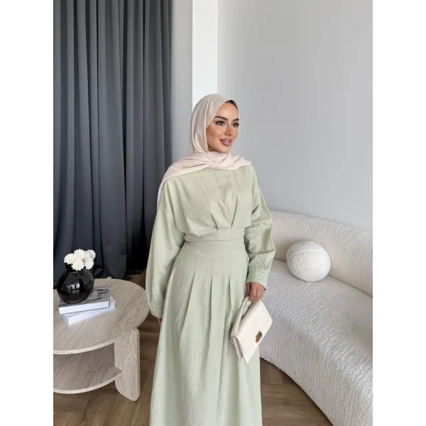 Hen - İlay Keten Elbise - Yeşil