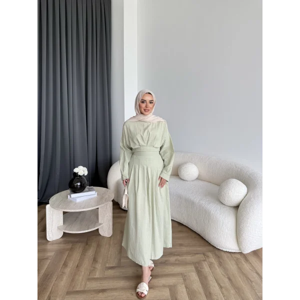 Hen - İlay Keten Elbise - Yeşil