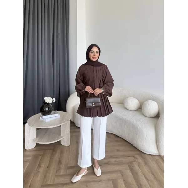 Hen - Mercan Pileli Gömlek - Acı Kahve
