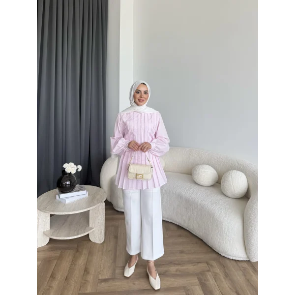 Hen - Mercan Pileli Gömlek - Pembe