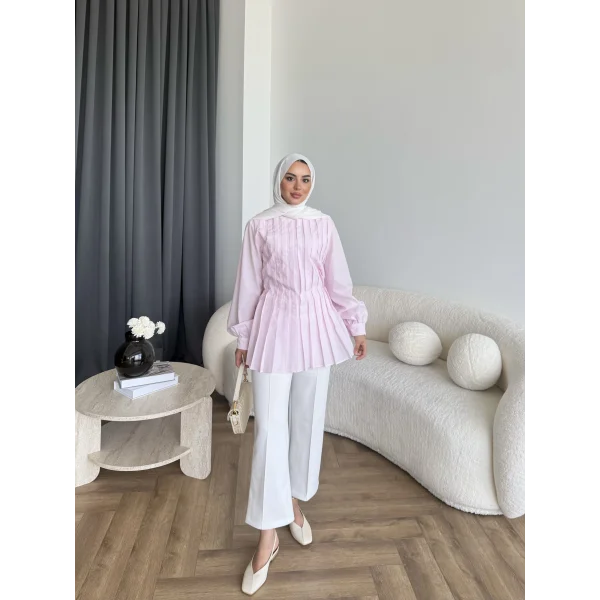 Hen - Mercan Pileli Gömlek - Pembe