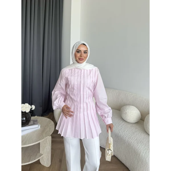 Hen - Mercan Pileli Gömlek - Pembe