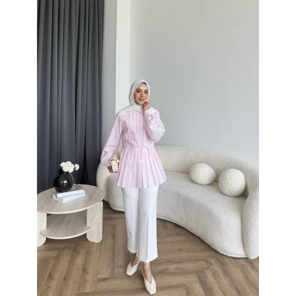 Hen - Mercan Pileli Gömlek - Pembe