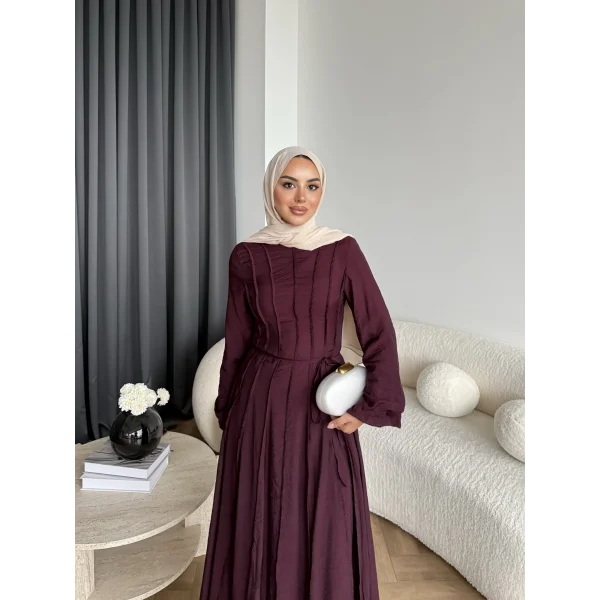 Hen - Senas Şerit Detay Elbise - Bordo