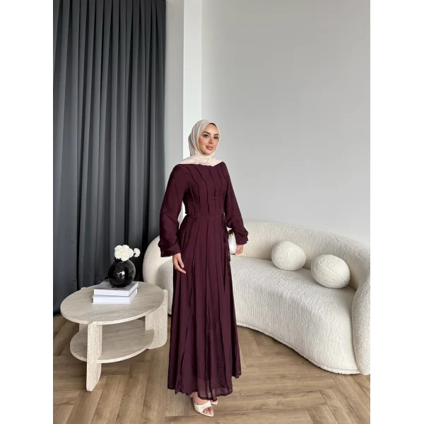 Hen - Senas Şerit Detay Elbise - Bordo