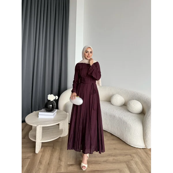 Hen - Senas Şerit Detay Elbise - Bordo
