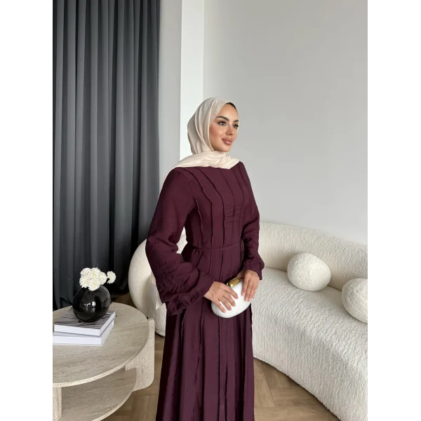 Hen - Senas Şerit Detay Elbise - Bordo