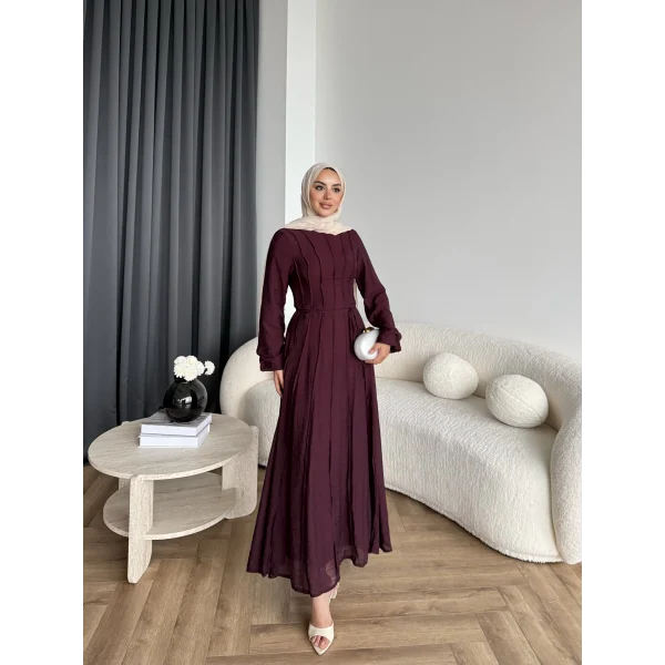 Hen - Senas Şerit Detay Elbise - Bordo