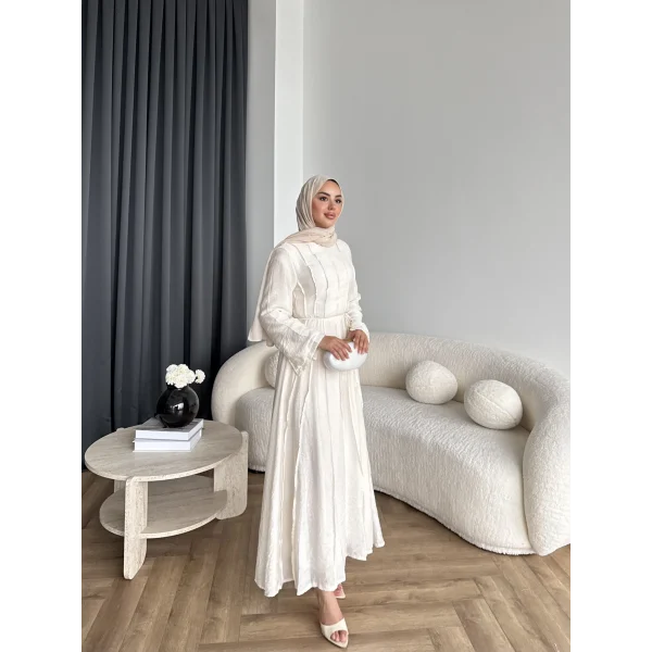 Hen - Senas Şerit Detay Elbise - Ekru