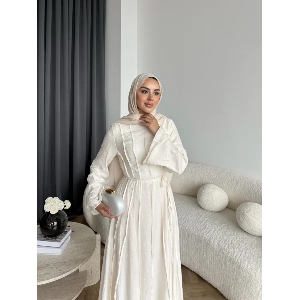Hen - Senas Şerit Detay Elbise - Ekru