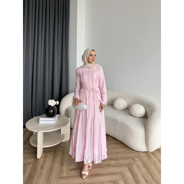 Hen - Senas Şerit Detay Elbise - Pembe