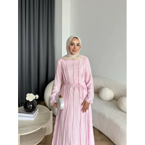 Hen - Senas Şerit Detay Elbise - Pembe