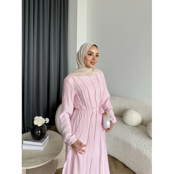 Hen - Senas Şerit Detay Elbise - Pembe