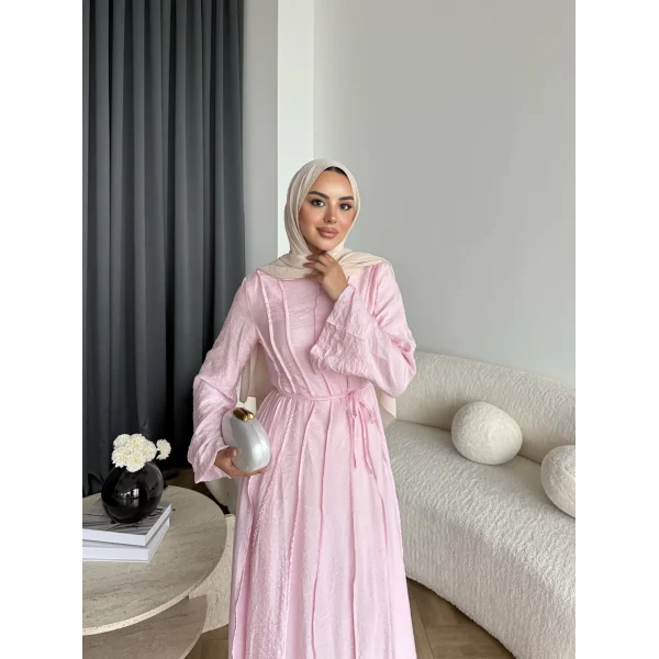 Hen - Senas Şerit Detay Elbise - Pembe
