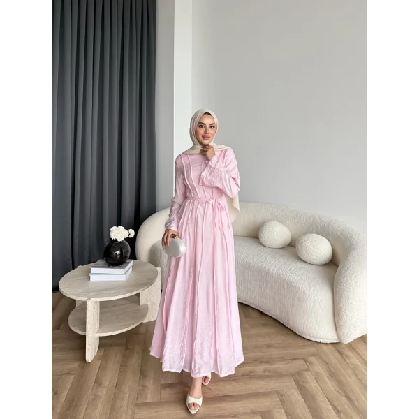 Hen - Senas Şerit Detay Elbise - Pembe