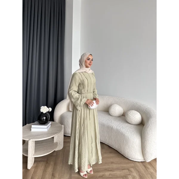 Hen - Senas Şerit Detay Elbise - Yeşil