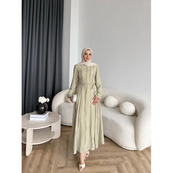 Hen - Senas Şerit Detay Elbise - Yeşil