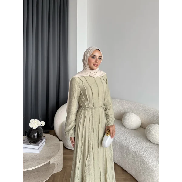 Hen - Senas Şerit Detay Elbise - Yeşil