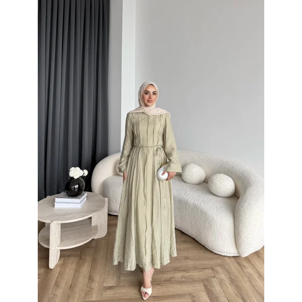 Hen - Senas Şerit Detay Elbise - Yeşil