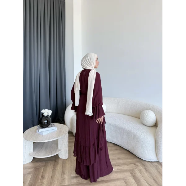 Hew - Lumira Abaya Pantolonlu Takım - Bordo