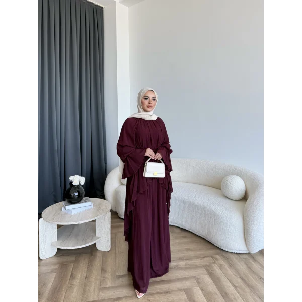Hew - Lumira Abaya Pantolonlu Takım - Bordo