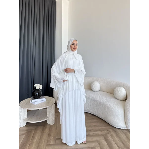 Hew - Lumira Abaya Pantolonlu Takım - Ekru