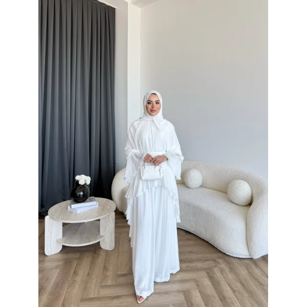Hew - Lumira Abaya Pantolonlu Takım - Ekru