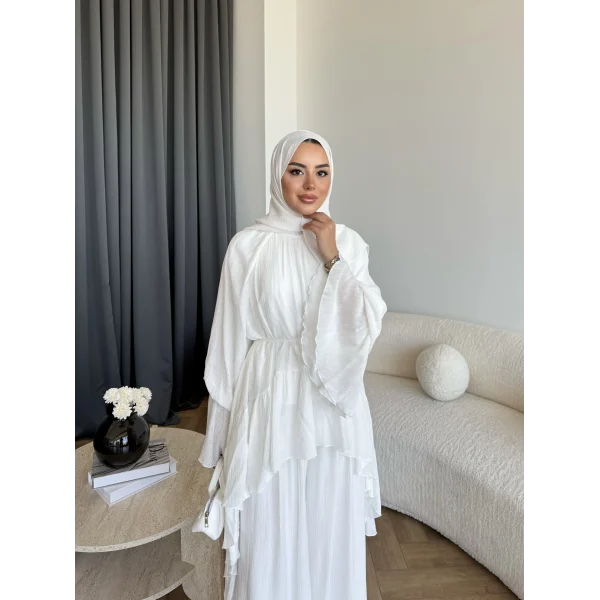 Hew - Lumira Abaya Pantolonlu Takım - Ekru