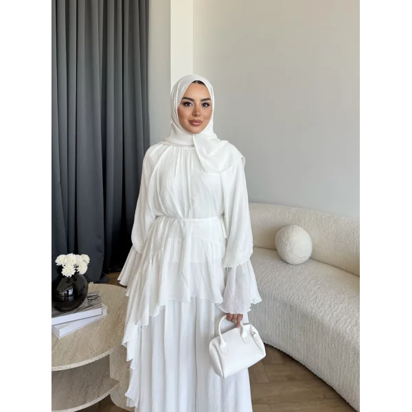 Hew - Lumira Abaya Pantolonlu Takım - Ekru