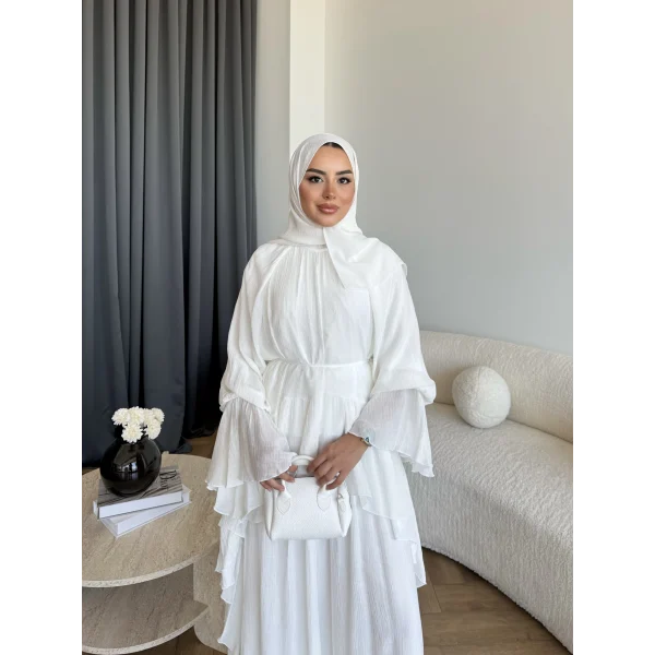 Hew - Lumira Abaya Pantolonlu Takım - Ekru