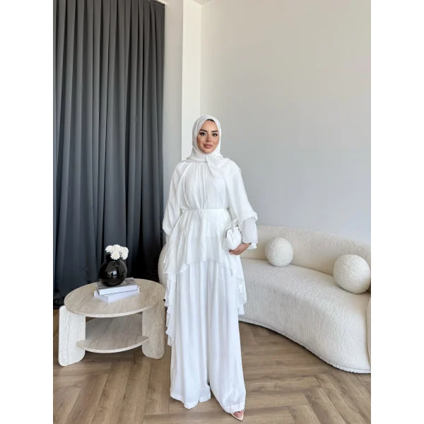 Hew - Lumira Abaya Pantolonlu Takım - Ekru