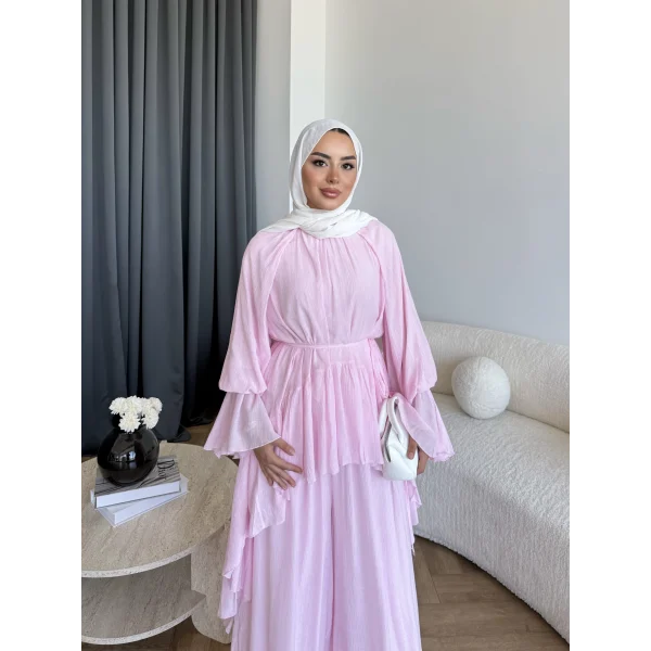 Hew - Lumira Abaya Pantolonlu Takım - Pembe