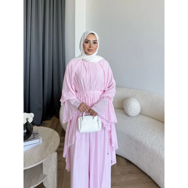Hew - Lumira Abaya Pantolonlu Takım - Pembe