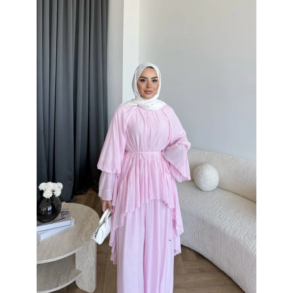 Hew - Lumira Abaya Pantolonlu Takım - Pembe