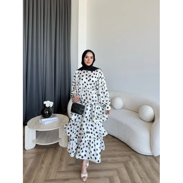 Hew - Ponpon Saten Kat Kat Elbise - Beyaz