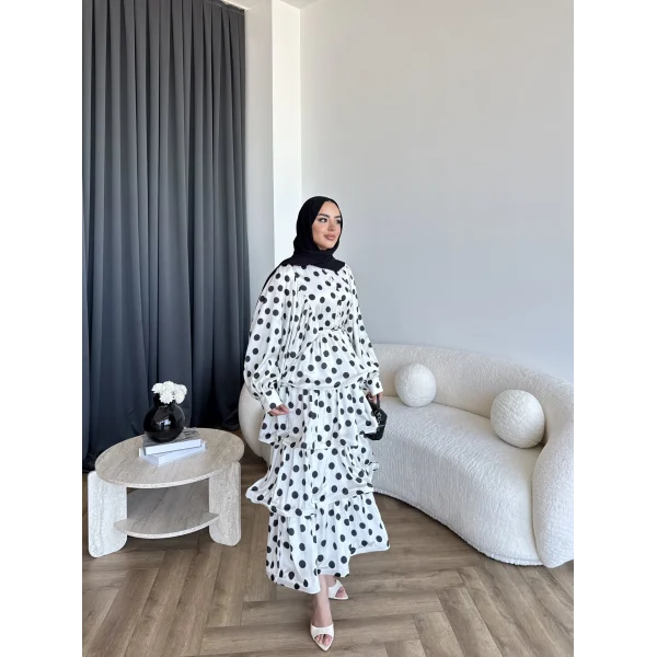 Hew - Ponpon Saten Kat Kat Elbise - Beyaz
