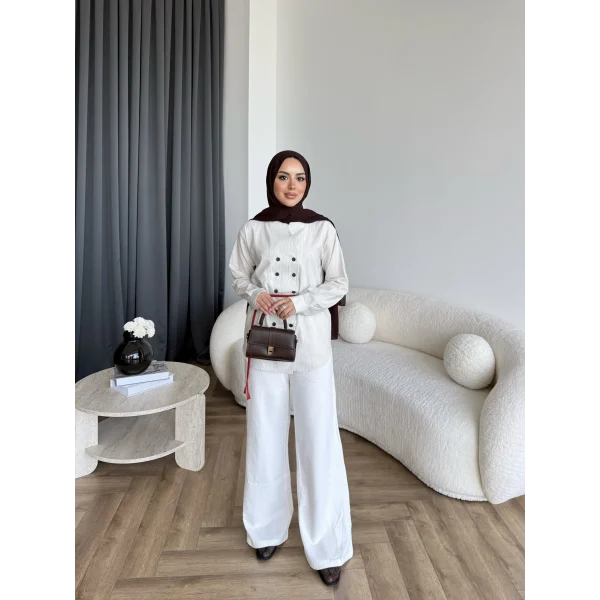 Hot - Çizgili Düğmeli Gömlek