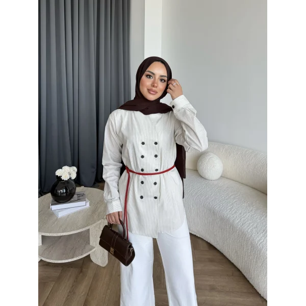 Hot - Çizgili Düğmeli Gömlek