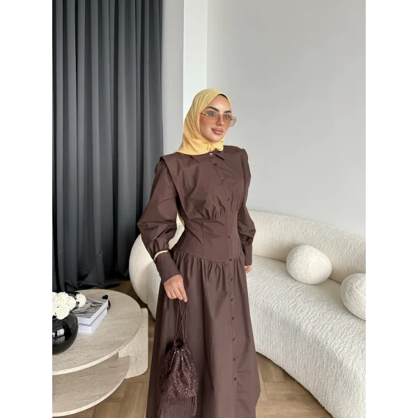Hot - Elban Bel Detay Elbise - Kahve