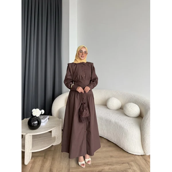 Hot - Elban Bel Detay Elbise - Kahve