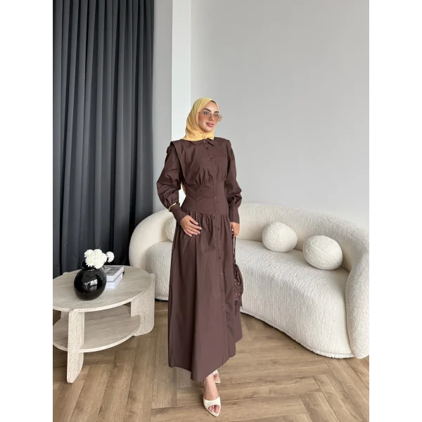 Hot - Elban Bel Detay Elbise - Kahve