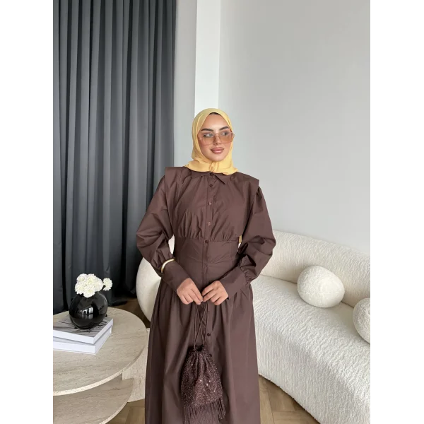 Hot - Elban Bel Detay Elbise - Kahve
