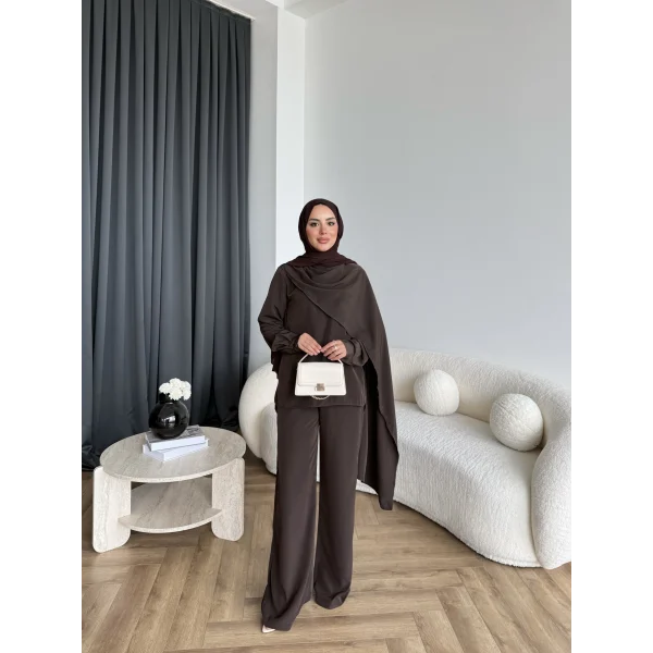 Hot - Nesly Omuz Pelerin Detay Takım - Acı Kahve