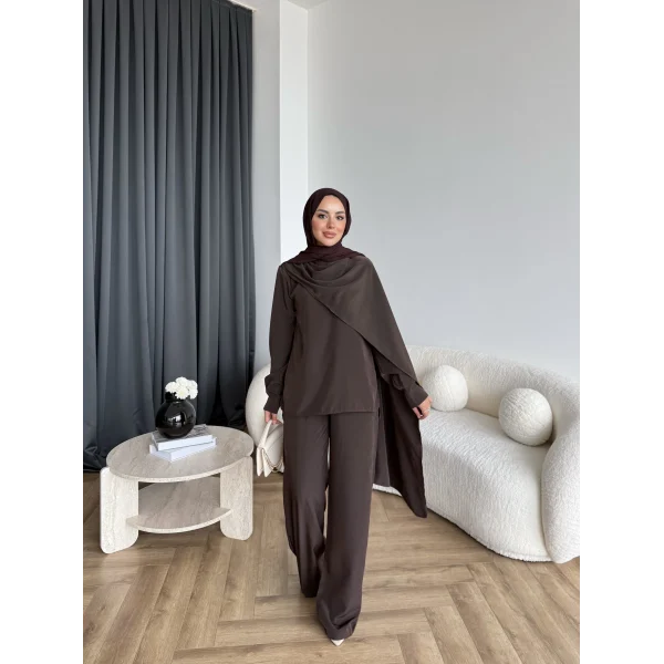Hot - Nesly Omuz Pelerin Detay Takım - Acı Kahve